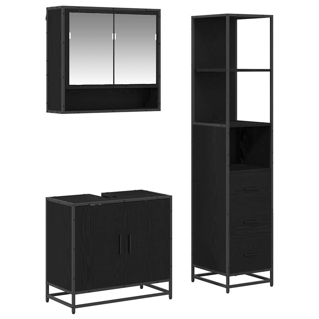 vidaXL Badezimmermöbel-Set 3 pcs Schwarz Eichen-Optik Holzwerkstoff