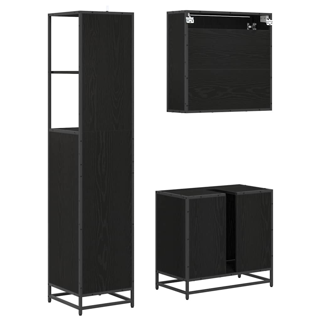 vidaXL Badezimmermöbel-Set 3 pcs Schwarz Eichen-Optik Holzwerkstoff