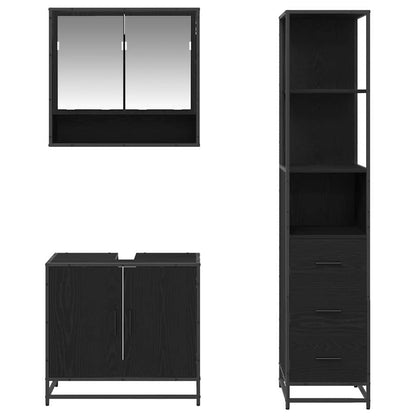 vidaXL Badezimmermöbel-Set 3 pcs Schwarz Eichen-Optik Holzwerkstoff