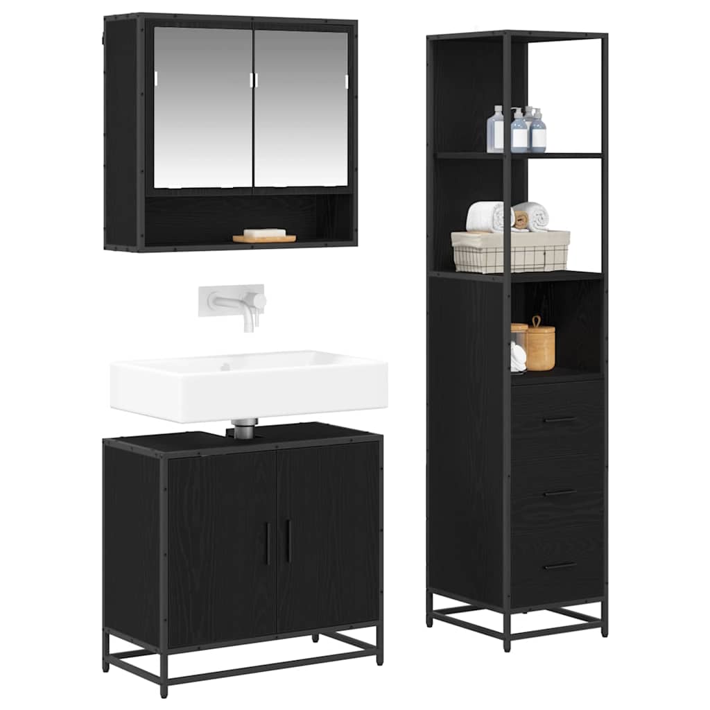 vidaXL Badezimmermöbel-Set 3 pcs Schwarz Eichen-Optik Holzwerkstoff