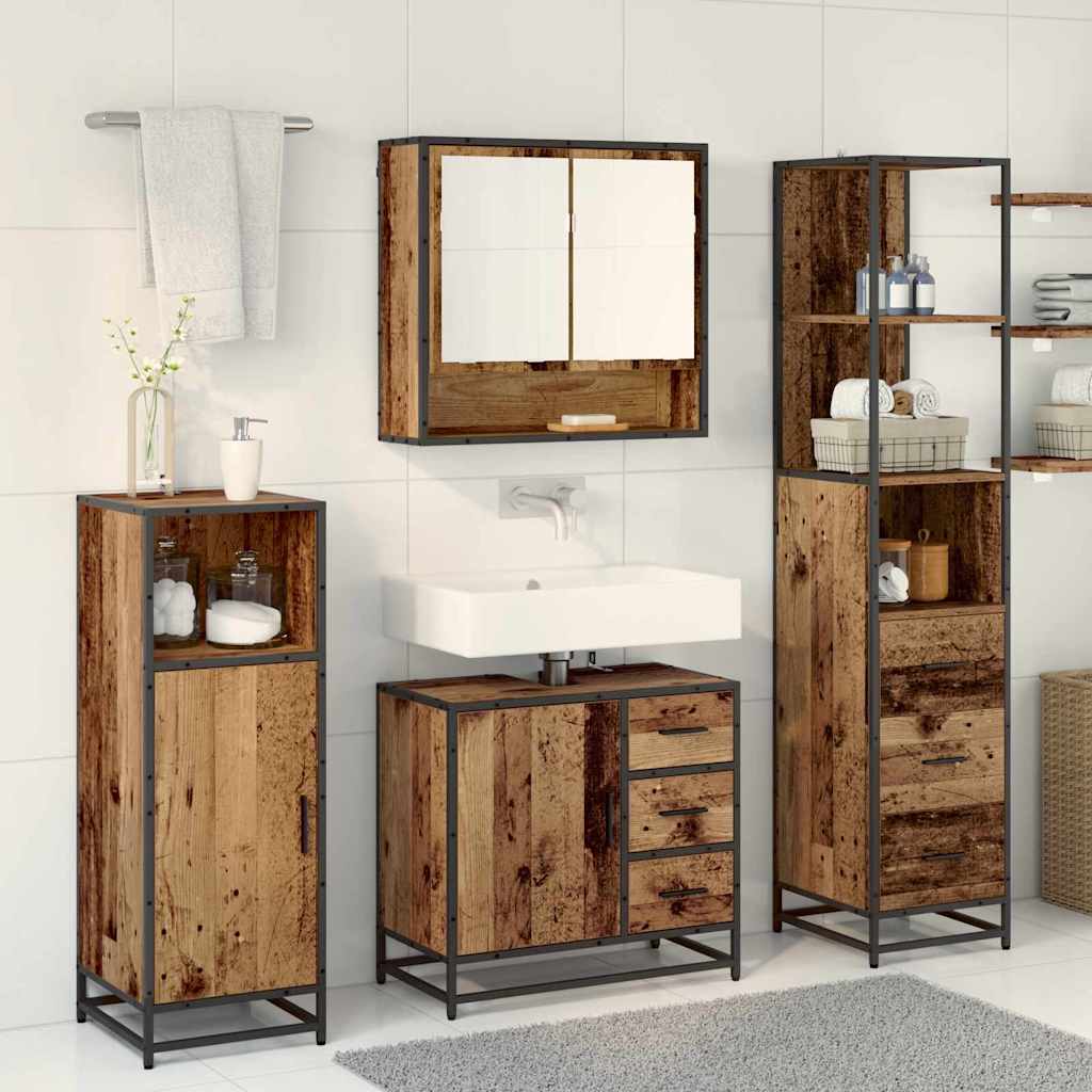 vidaXL Badezimmermöbel-Set mit Schubladen 3 pcs Altholz Holzwerkstoff