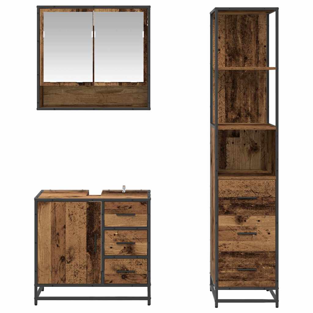 vidaXL Badezimmermöbel-Set mit Schubladen 3 pcs Altholz Holzwerkstoff