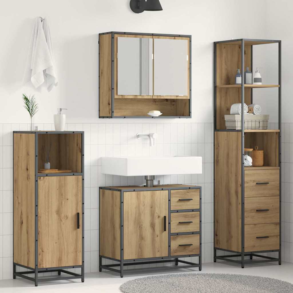 vidaXL Badezimmermöbel-Set mit Regal 3 pcs Artisan-Eiche Holzwerkstoff
