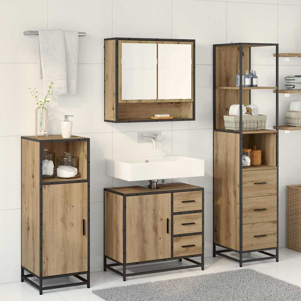 vidaXL Badezimmermöbel-Set mit Regal 3 pcs Artisan-Eiche Holzwerkstoff