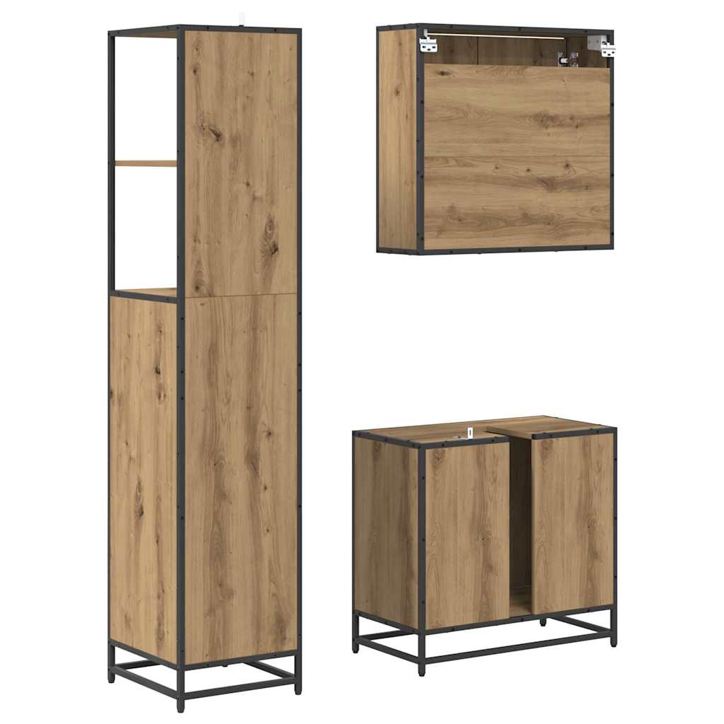 vidaXL Badezimmermöbel-Set mit Regal 3 pcs Artisan-Eiche Holzwerkstoff