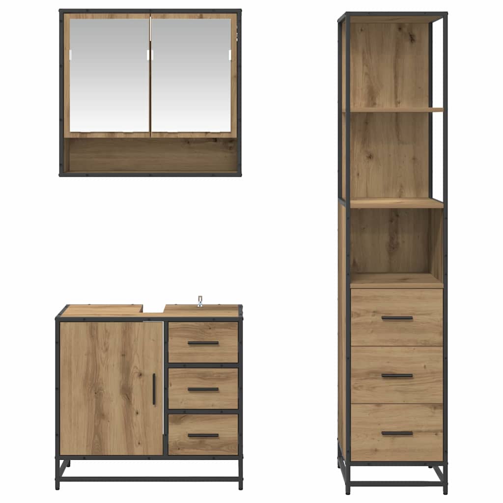 vidaXL Badezimmermöbel-Set mit Regal 3 pcs Artisan-Eiche Holzwerkstoff