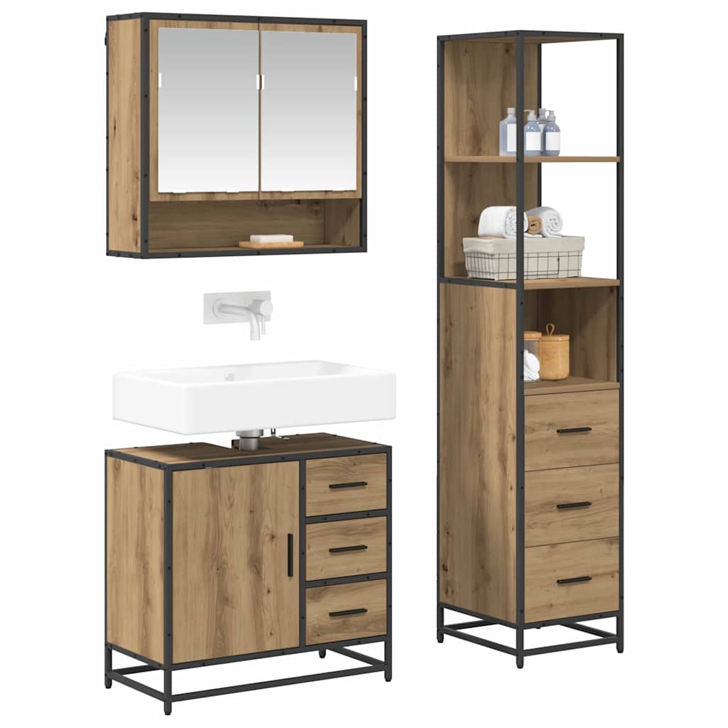 vidaXL Badezimmermöbel-Set mit Regal 3 pcs Artisan-Eiche Holzwerkstoff
