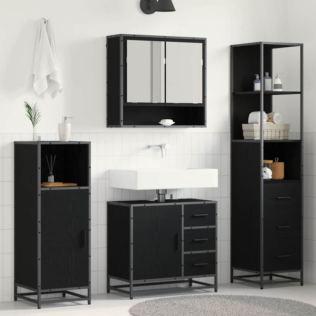 vidaXL Badezimmermöbel-Set 3 pcs Schwarz Eichen-Optik Holzwerkstoff