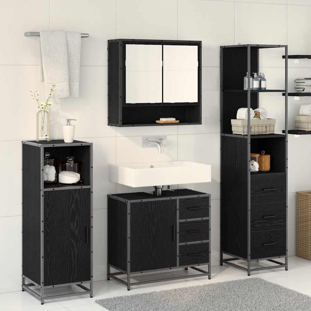 vidaXL Badezimmermöbel-Set 3 pcs Schwarz Eichen-Optik Holzwerkstoff