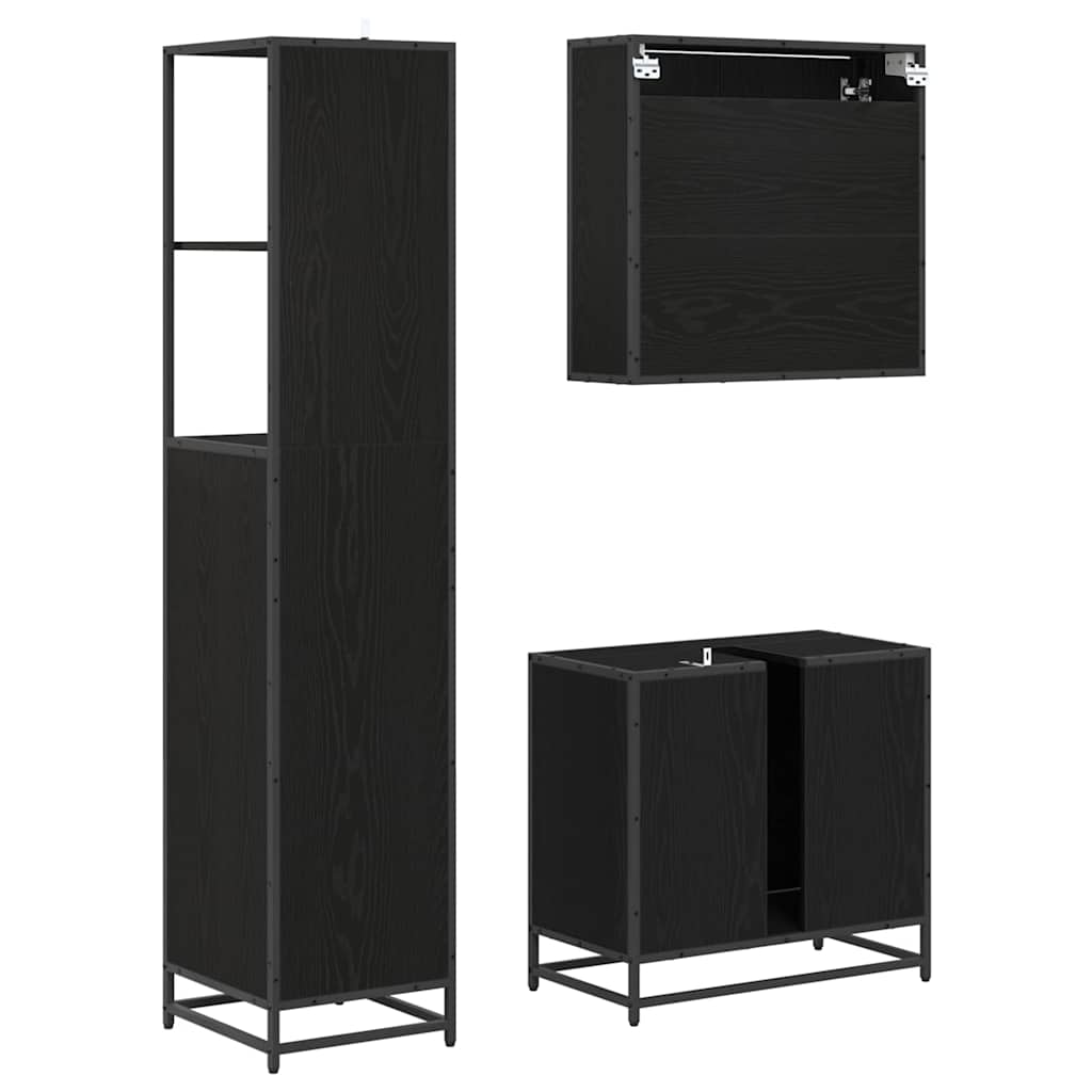 vidaXL Badezimmermöbel-Set 3 pcs Schwarz Eichen-Optik Holzwerkstoff
