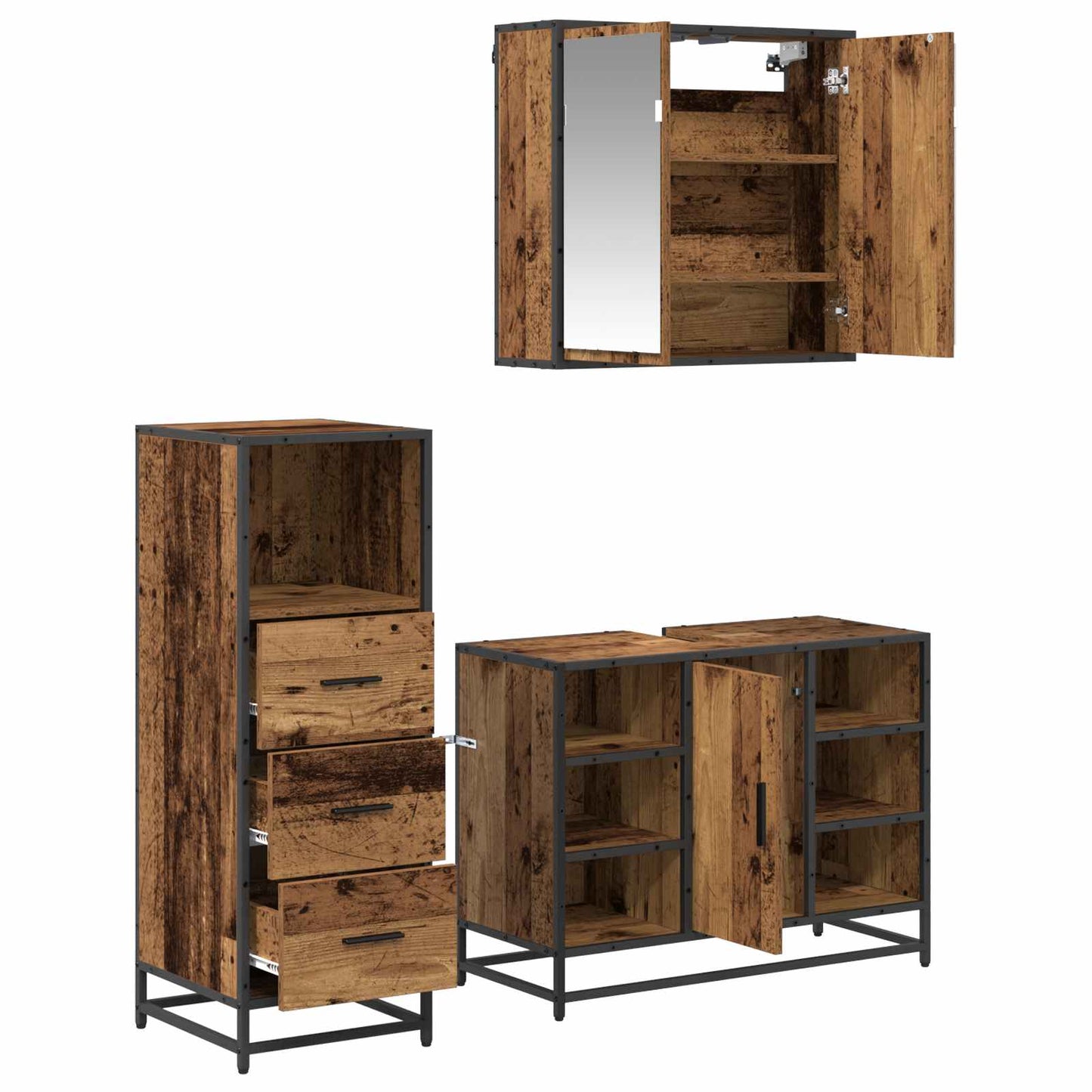 vidaXL Badezimmermöbel-Set mit Schubladen 3 pcs Altholz Holzwerkstoff