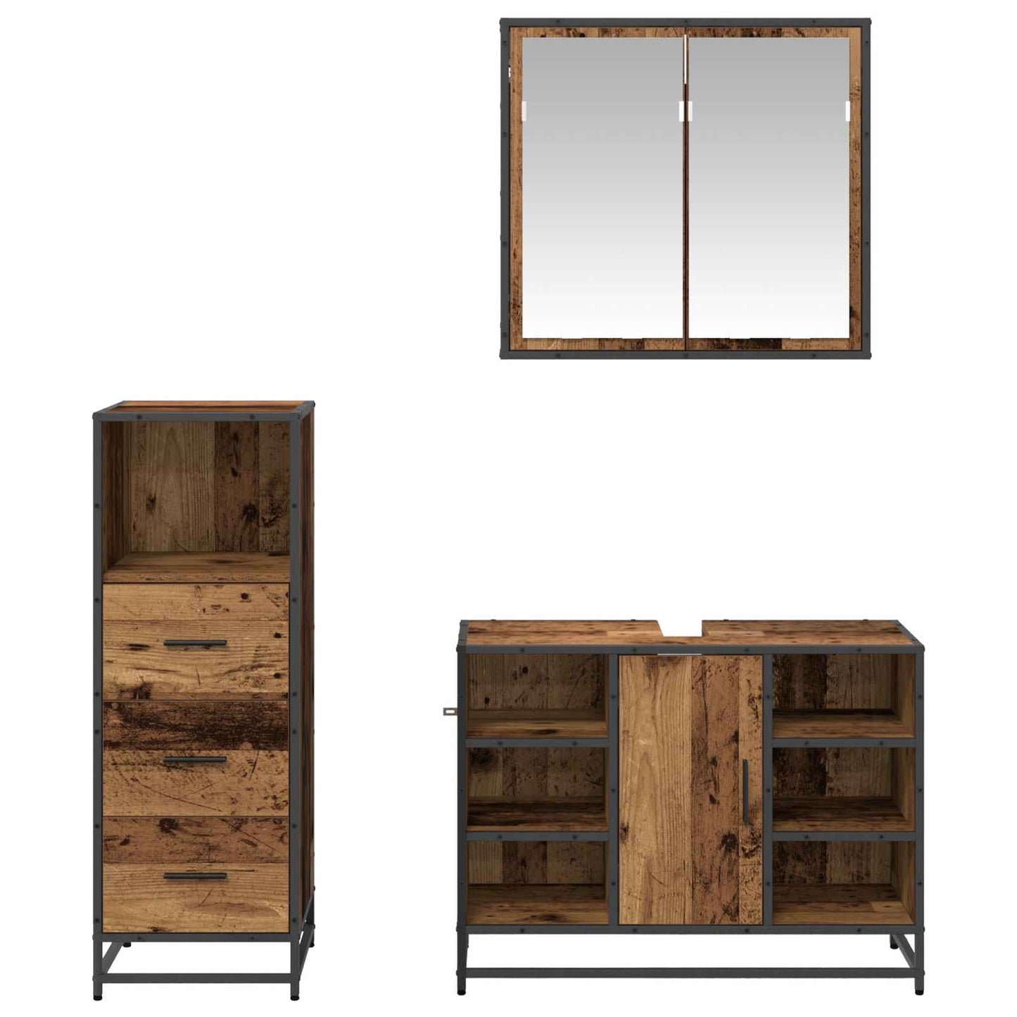 vidaXL Badezimmermöbel-Set mit Schubladen 3 pcs Altholz Holzwerkstoff