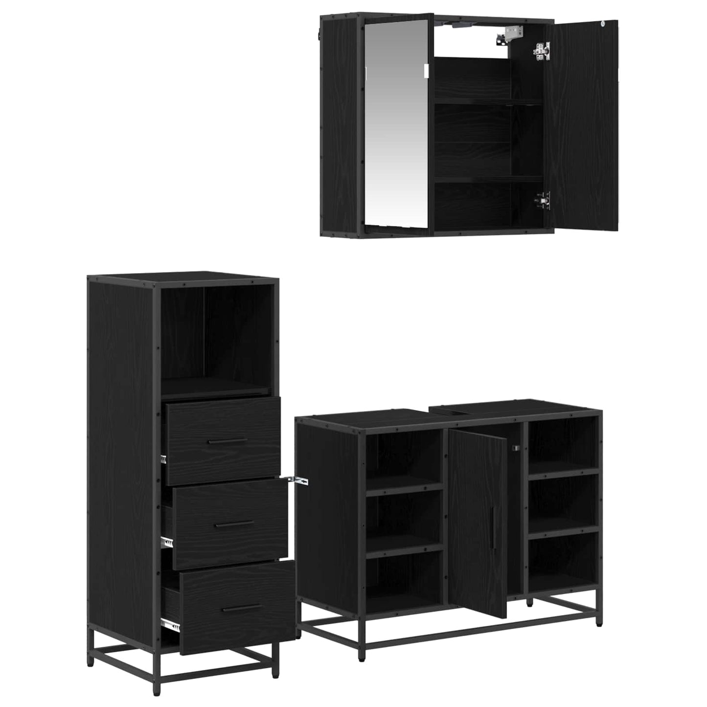 vidaXL Badezimmermöbel-Set 3 pcs Schwarz Eichen-Optik Holzwerkstoff