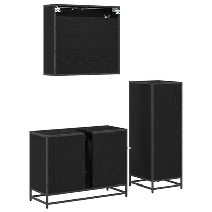 vidaXL Badezimmermöbel-Set 3 pcs Schwarz Eichen-Optik Holzwerkstoff