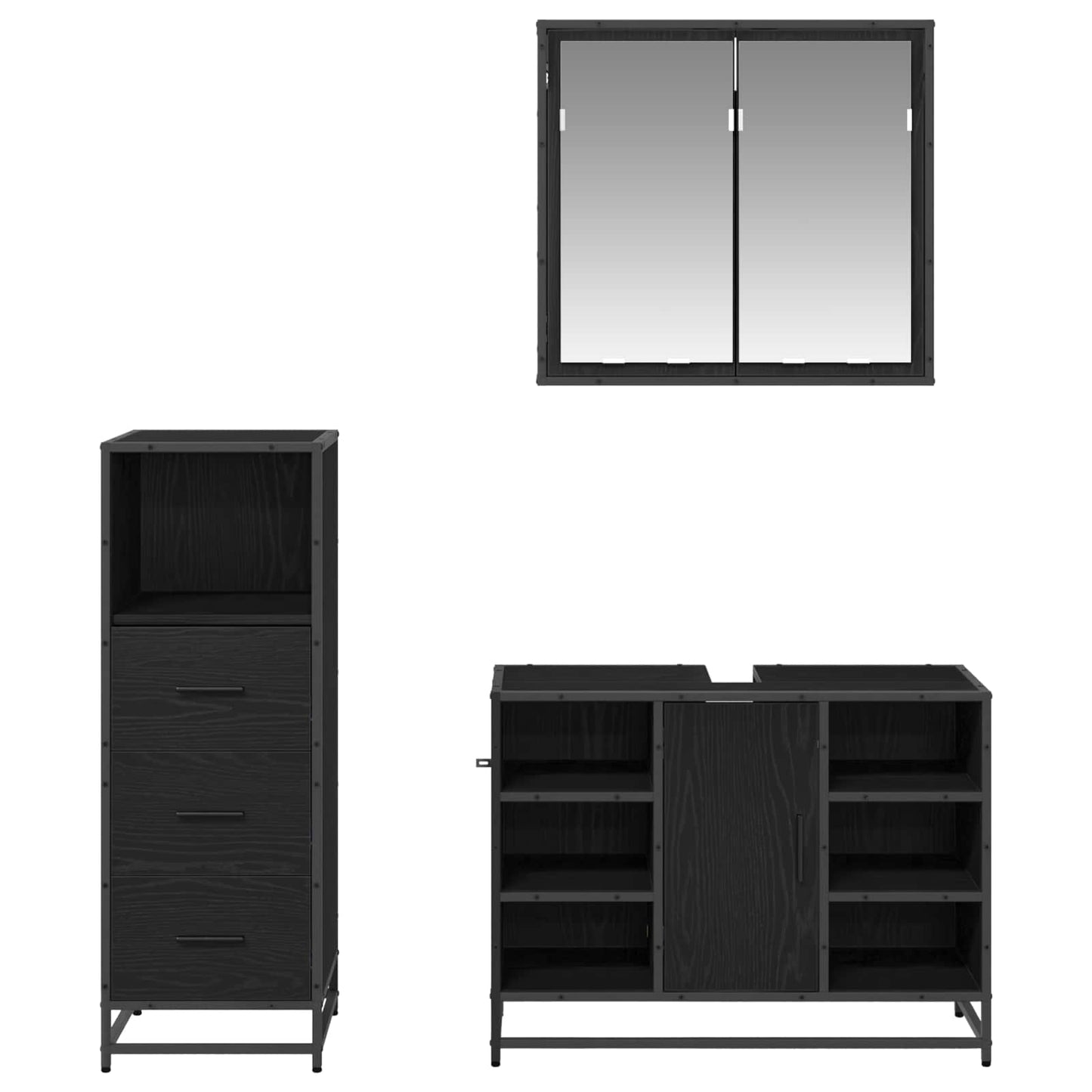 vidaXL Badezimmermöbel-Set 3 pcs Schwarz Eichen-Optik Holzwerkstoff