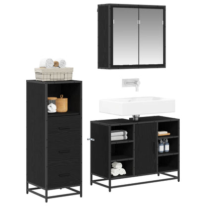 vidaXL Badezimmermöbel-Set 3 pcs Schwarz Eichen-Optik Holzwerkstoff