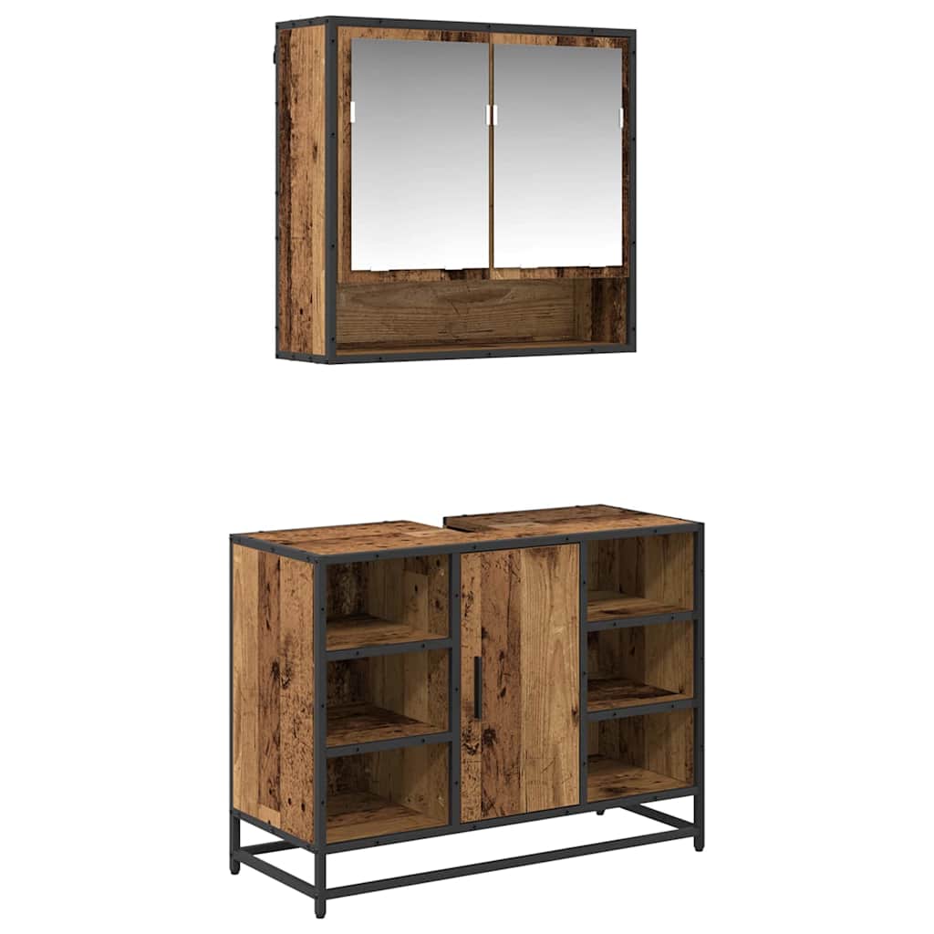vidaXL Badezimmermöbel-Set mit Regal 2 pcs Altholz Holzwerkstoff
