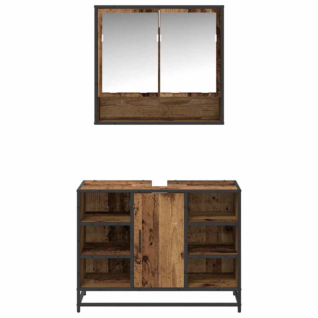 vidaXL Badezimmermöbel-Set mit Regal 2 pcs Altholz Holzwerkstoff