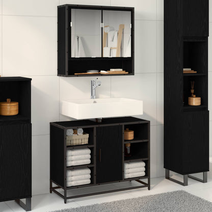 vidaXL Badezimmermöbel-Set 2 pcs Schwarz Eichen-Optik Holzwerkstoff