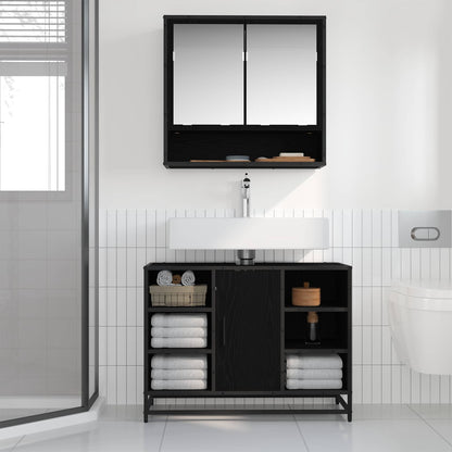 vidaXL Badezimmermöbel-Set 2 pcs Schwarz Eichen-Optik Holzwerkstoff