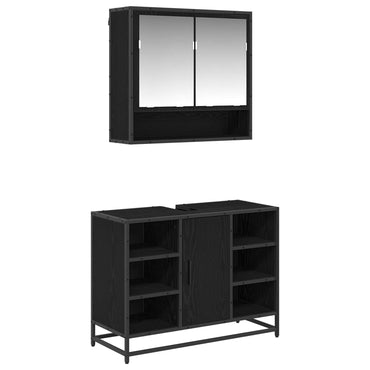 vidaXL Badezimmermöbel-Set 2 pcs Schwarz Eichen-Optik Holzwerkstoff