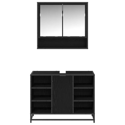 vidaXL Badezimmermöbel-Set 2 pcs Schwarz Eichen-Optik Holzwerkstoff