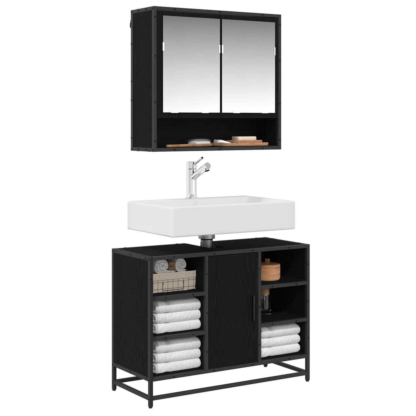 vidaXL Badezimmermöbel-Set 2 pcs Schwarz Eichen-Optik Holzwerkstoff