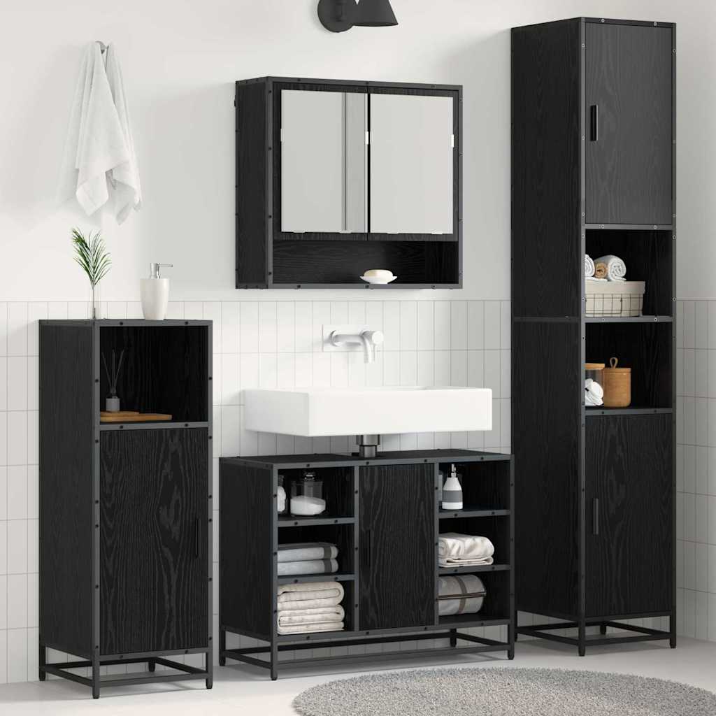 vidaXL Badezimmermöbel-Set 4 pcs Schwarz Eichen-Optik Holzwerkstoff