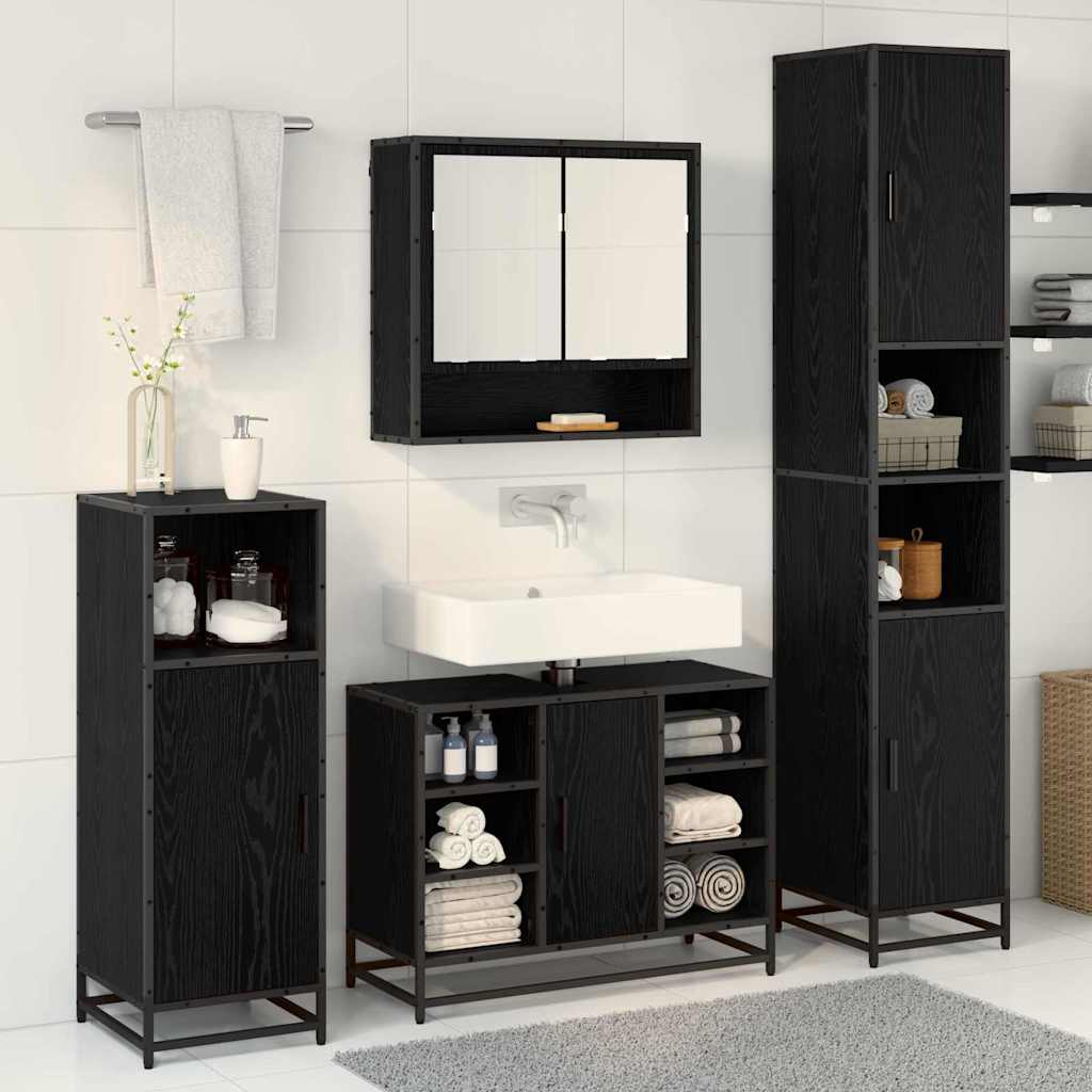 vidaXL Badezimmermöbel-Set 4 pcs Schwarz Eichen-Optik Holzwerkstoff