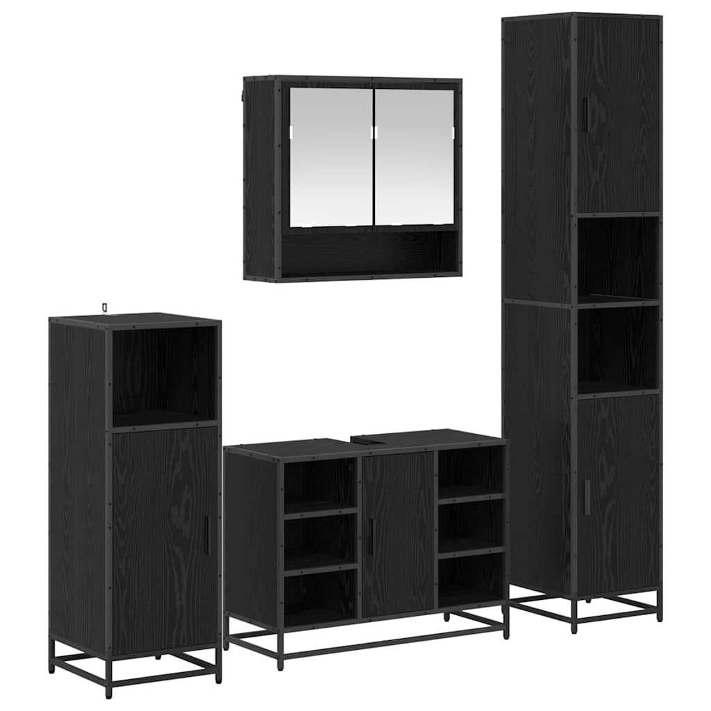 vidaXL Badezimmermöbel-Set 4 pcs Schwarz Eichen-Optik Holzwerkstoff