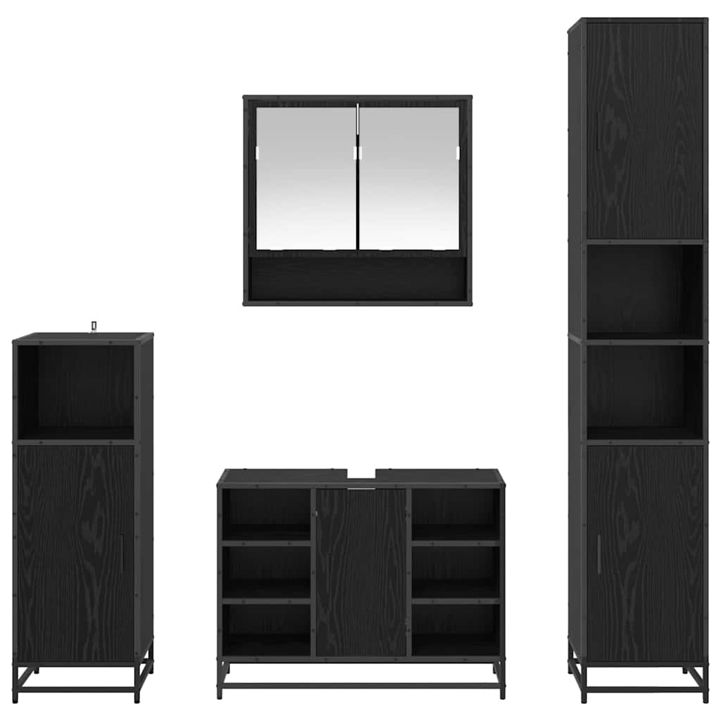 vidaXL Badezimmermöbel-Set 4 pcs Schwarz Eichen-Optik Holzwerkstoff