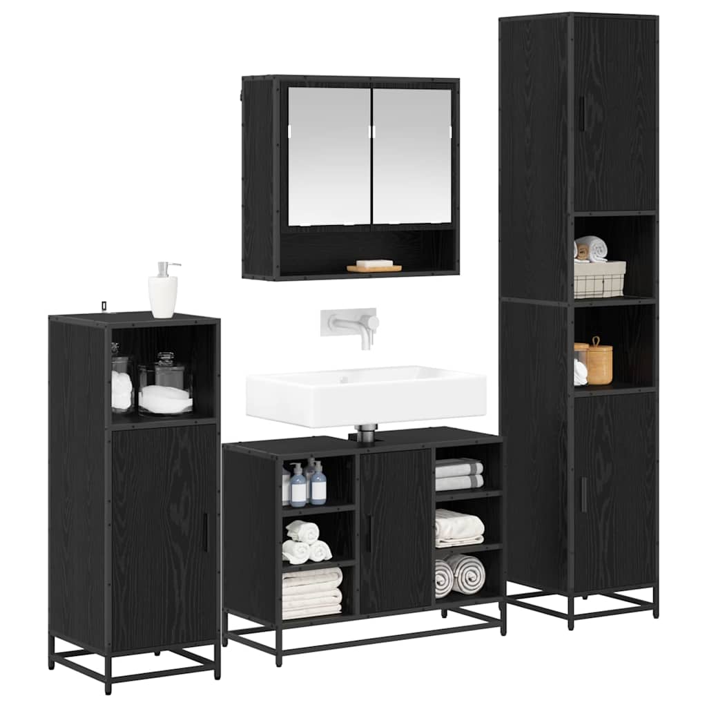 vidaXL Badezimmermöbel-Set 4 pcs Schwarz Eichen-Optik Holzwerkstoff