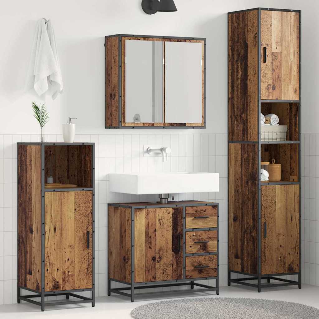 vidaXL Badezimmermöbel-Set mit Schubladen 3 pcs Altholz Holzwerkstoff
