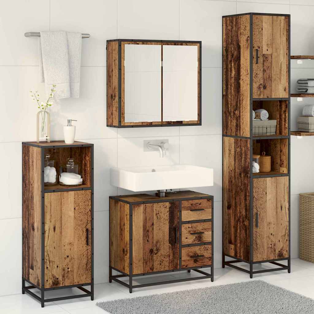vidaXL Badezimmermöbel-Set mit Schubladen 3 pcs Altholz Holzwerkstoff