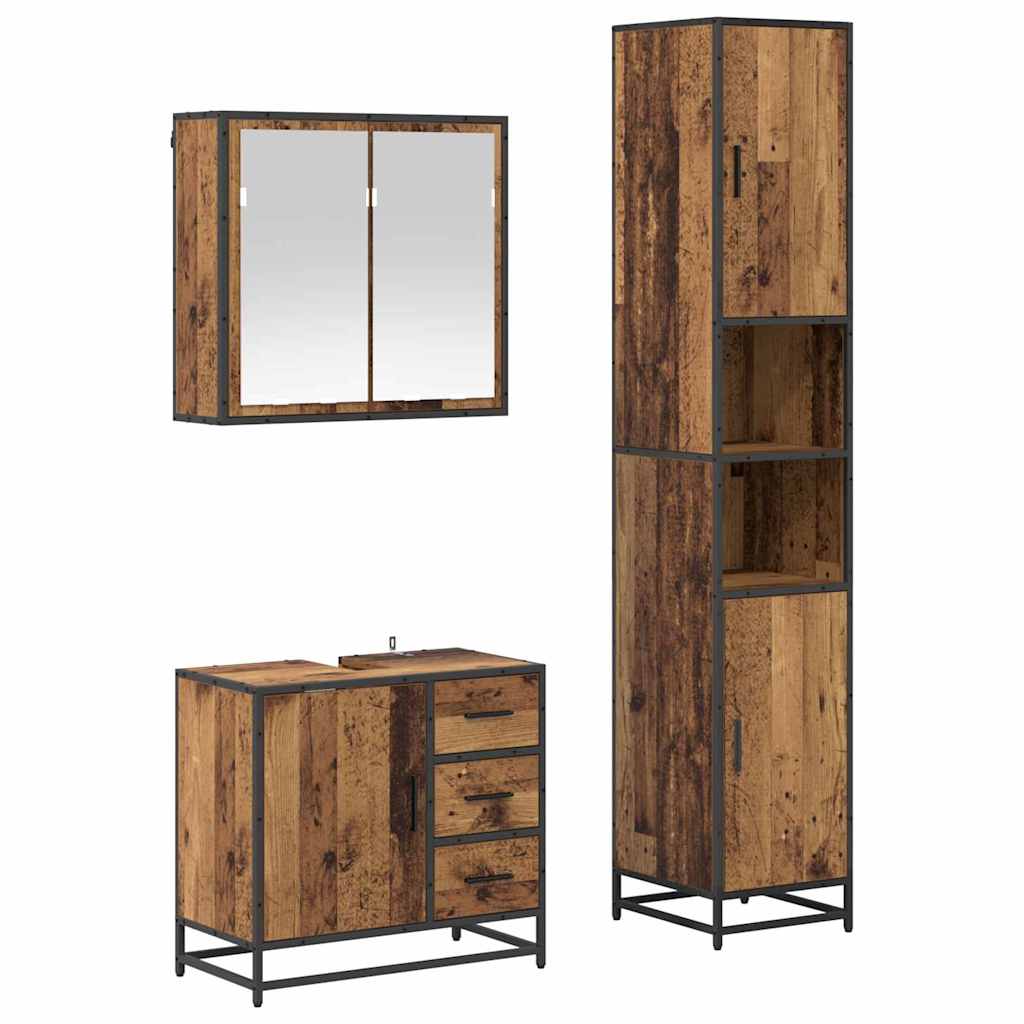 vidaXL Badezimmermöbel-Set mit Schubladen 3 pcs Altholz Holzwerkstoff