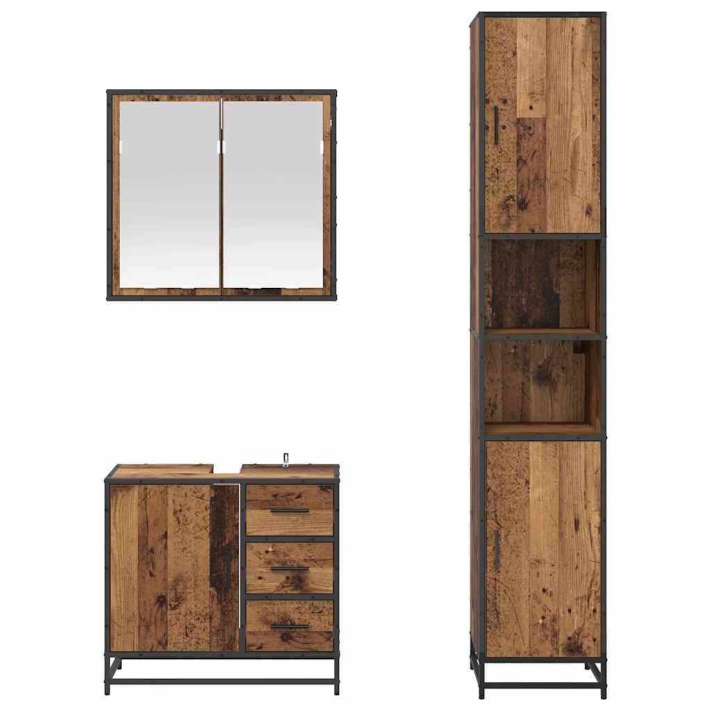 vidaXL Badezimmermöbel-Set mit Schubladen 3 pcs Altholz Holzwerkstoff