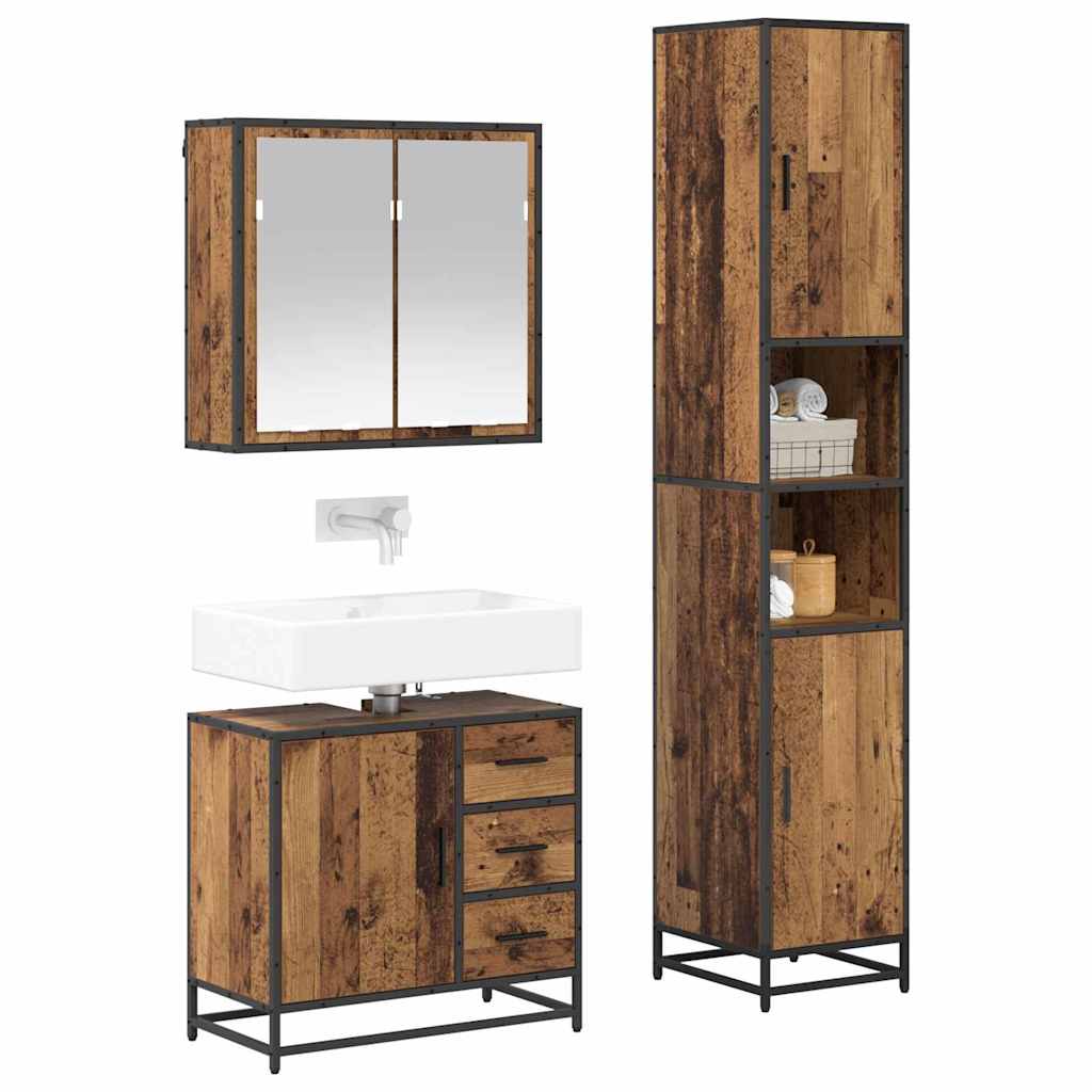vidaXL Badezimmermöbel-Set mit Schubladen 3 pcs Altholz Holzwerkstoff