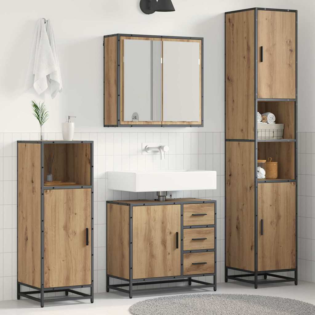 vidaXL Badezimmermöbel-Set mit Regal 3 pcs Artisan-Eiche Holzwerkstoff