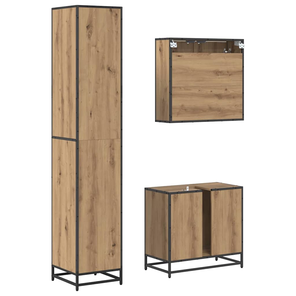 vidaXL Badezimmermöbel-Set mit Regal 3 pcs Artisan-Eiche Holzwerkstoff