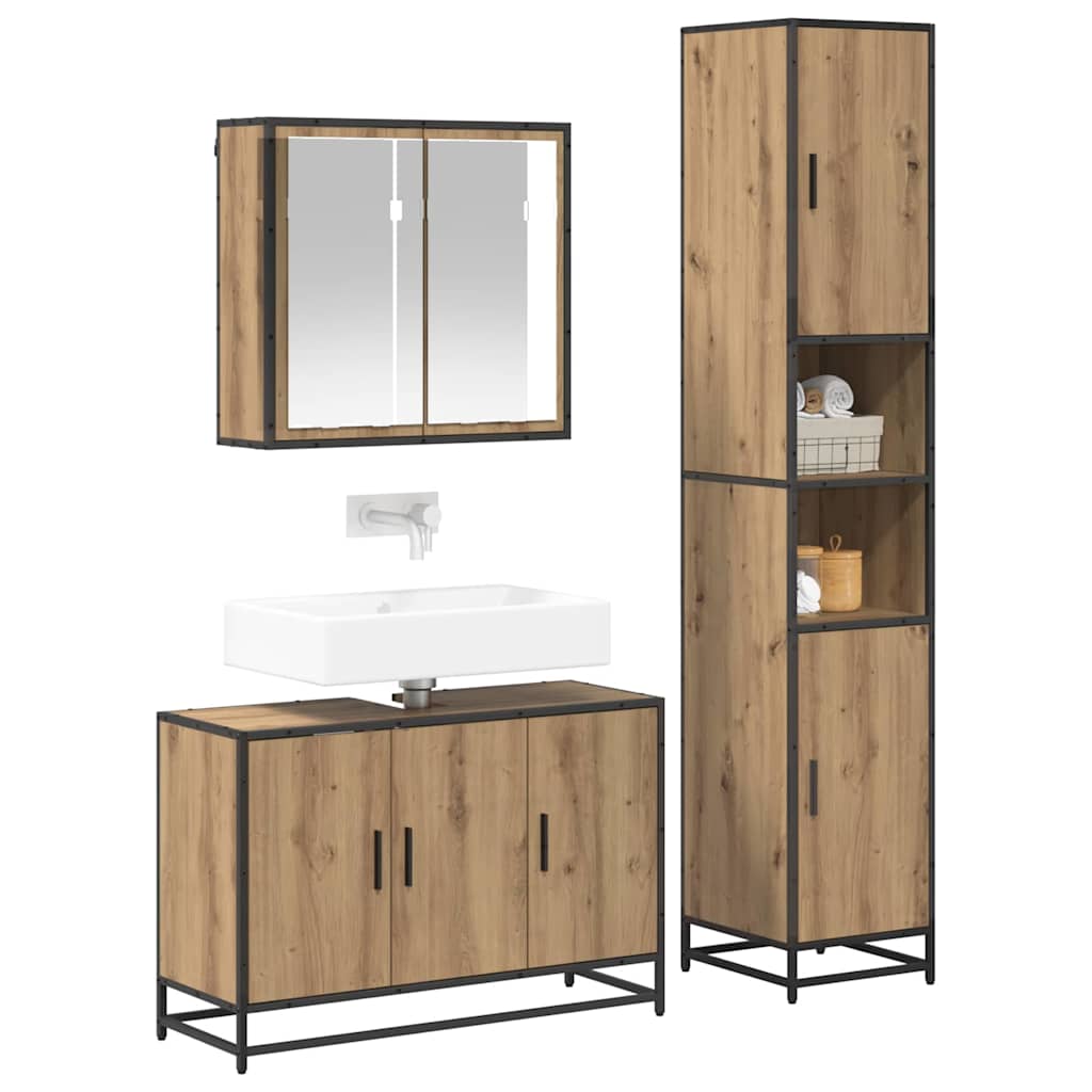 vidaXL Badezimmermöbel-Set mit Regal 3 pcs Artisan-Eiche Holzwerkstoff
