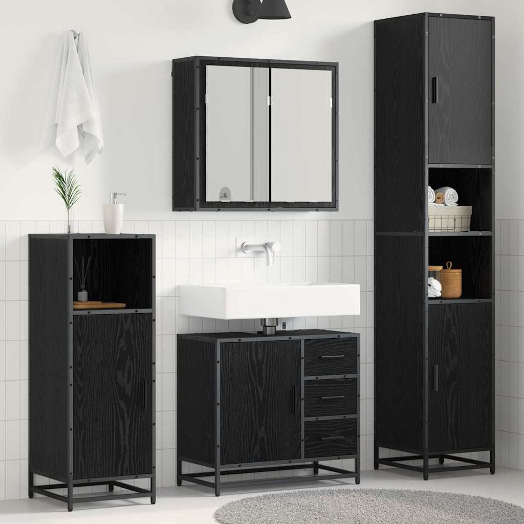 vidaXL Badezimmermöbel-Set 3 pcs Schwarz Eichen-Optik Holzwerkstoff