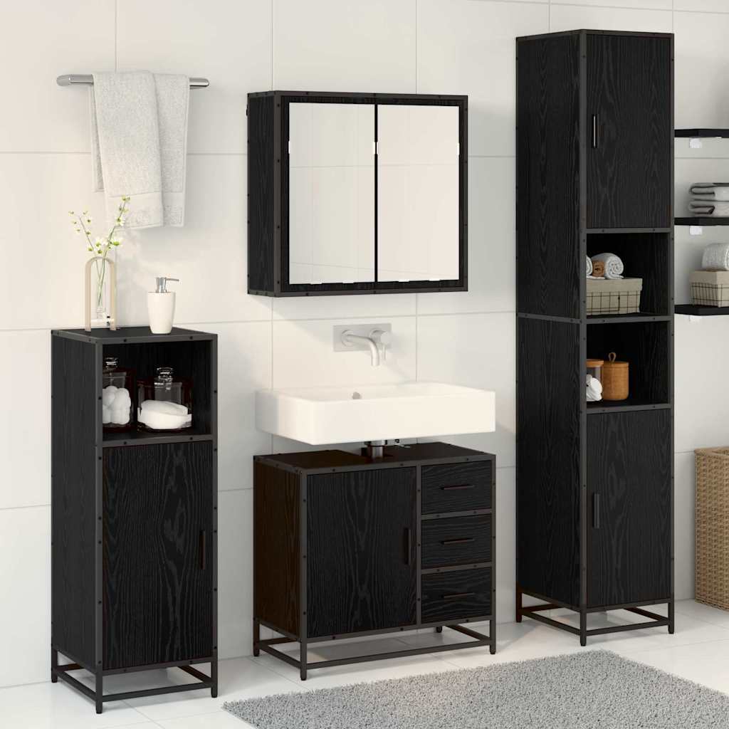 vidaXL Badezimmermöbel-Set 3 pcs Schwarz Eichen-Optik Holzwerkstoff