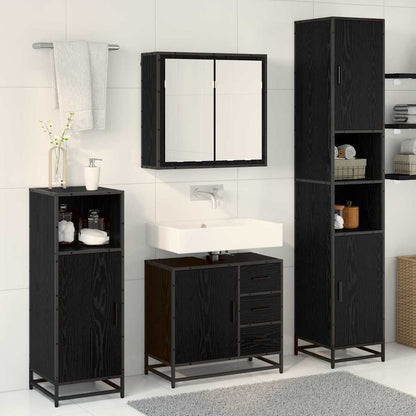 vidaXL Badezimmermöbel-Set 3 pcs Schwarz Eichen-Optik Holzwerkstoff