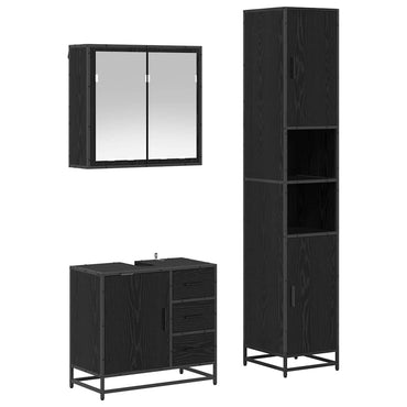 vidaXL Badezimmermöbel-Set 3 pcs Schwarz Eichen-Optik Holzwerkstoff