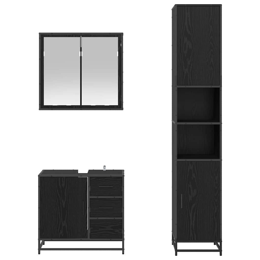 vidaXL Badezimmermöbel-Set 3 pcs Schwarz Eichen-Optik Holzwerkstoff