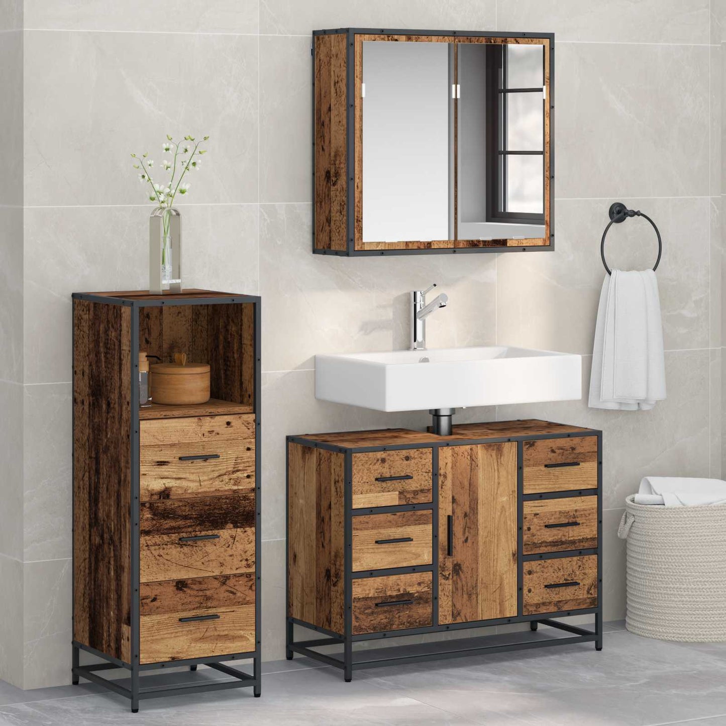 vidaXL Badezimmermöbel Set 3 pcs Altholz 80 x 33 x 60 cm Holzwerkstoff