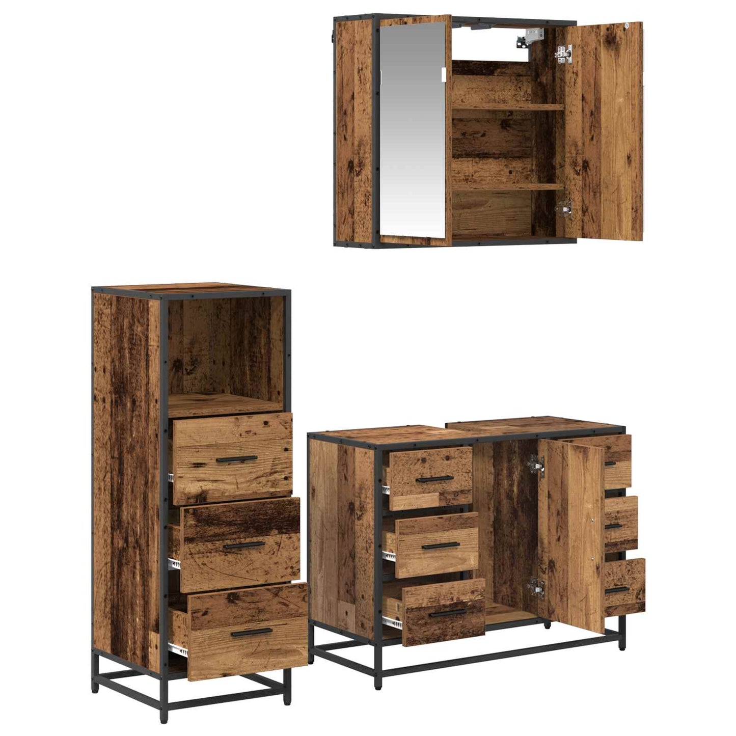 vidaXL Badezimmermöbel Set 3 pcs Altholz 80 x 33 x 60 cm Holzwerkstoff