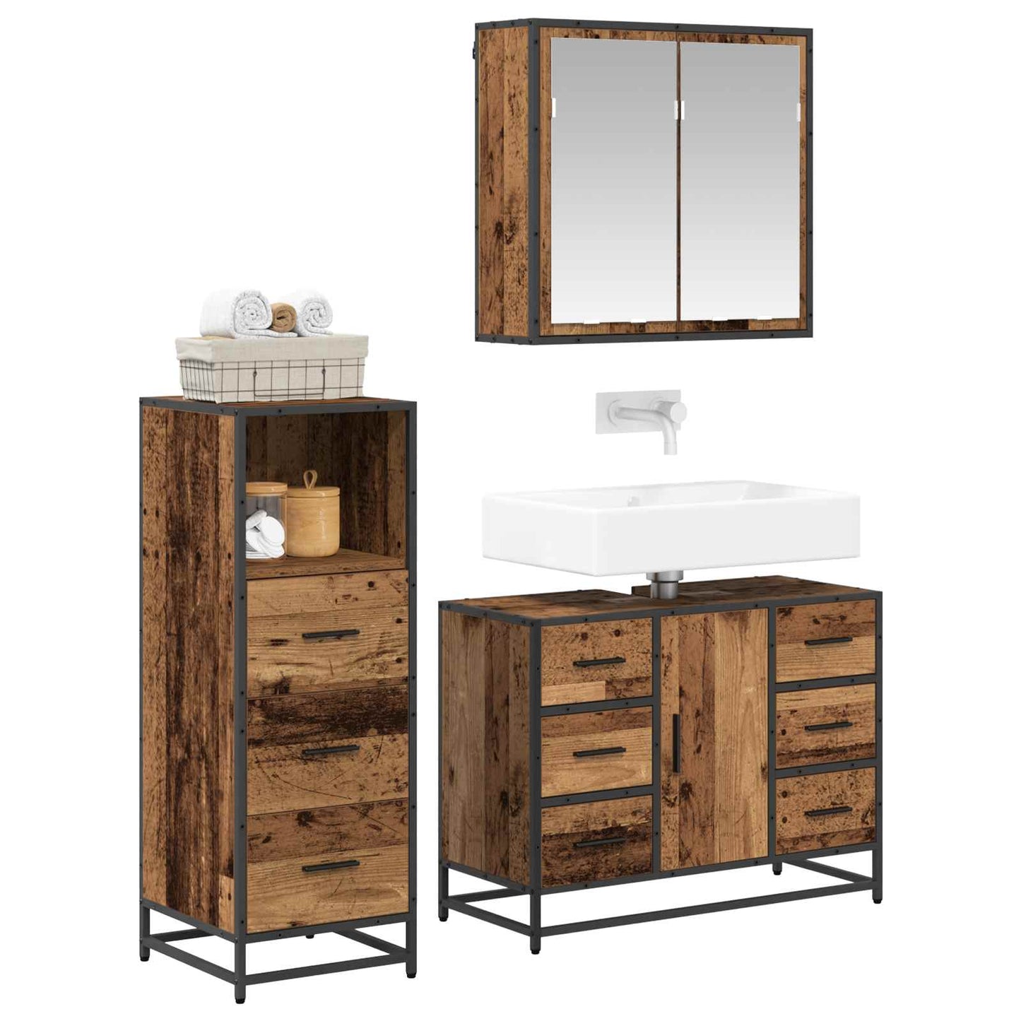 vidaXL Badezimmermöbel Set 3 pcs Altholz 80 x 33 x 60 cm Holzwerkstoff