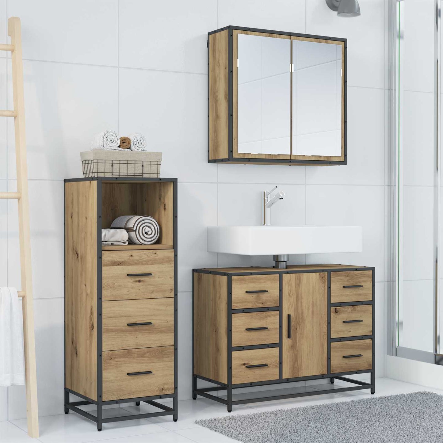vidaXL Badezimmermöbel Set mit Tür 3 pcs Artisan-Eiche 80 x 33 x 60 cm
