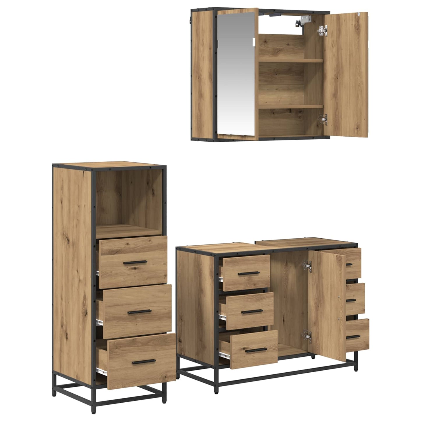 vidaXL Badezimmermöbel Set mit Tür 3 pcs Artisan-Eiche 80 x 33 x 60 cm